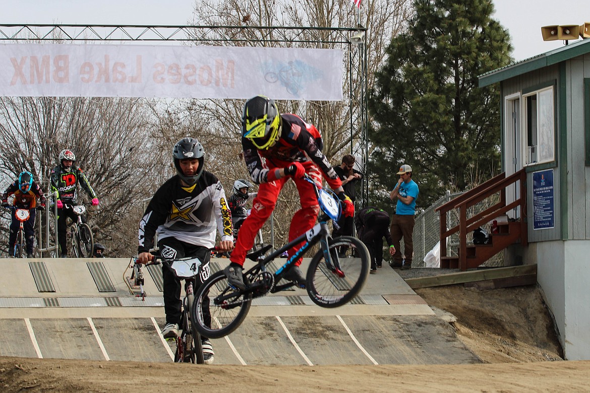 Spokane resident and expert rider Nick Denton, 16, gets some air in a test ride before Saturday’s race in Moses Lake.