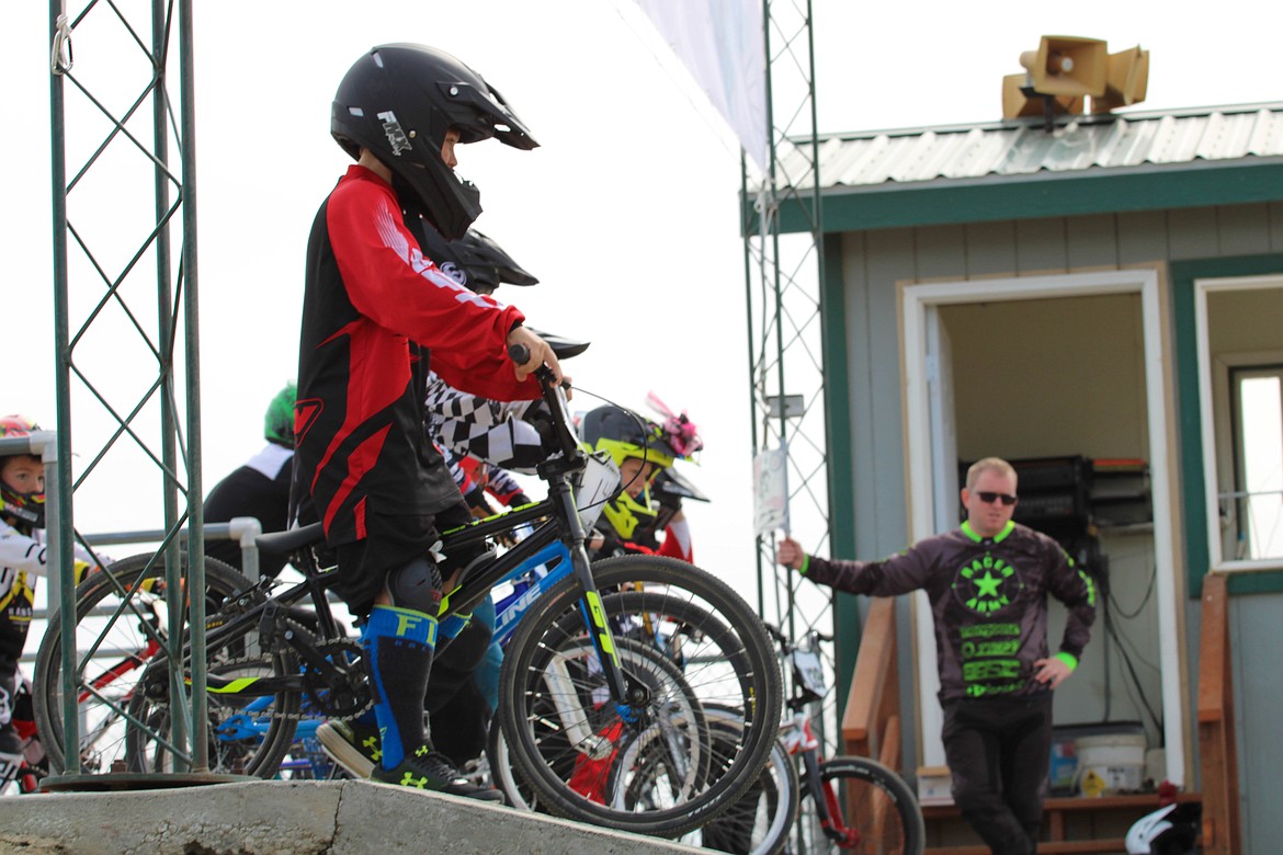 Racers line up before the novice BMX race Saturday morning in Moses Lake.