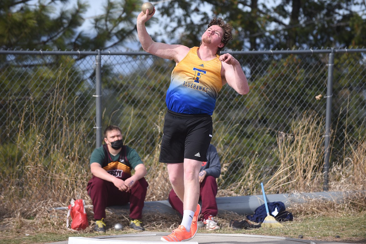 Thompson Falls senior Cody Burk's 47-foot toss was a winner in the shot put at the Bigfork Invitational Saturday. (Scott Shindledecker/Valley Press)