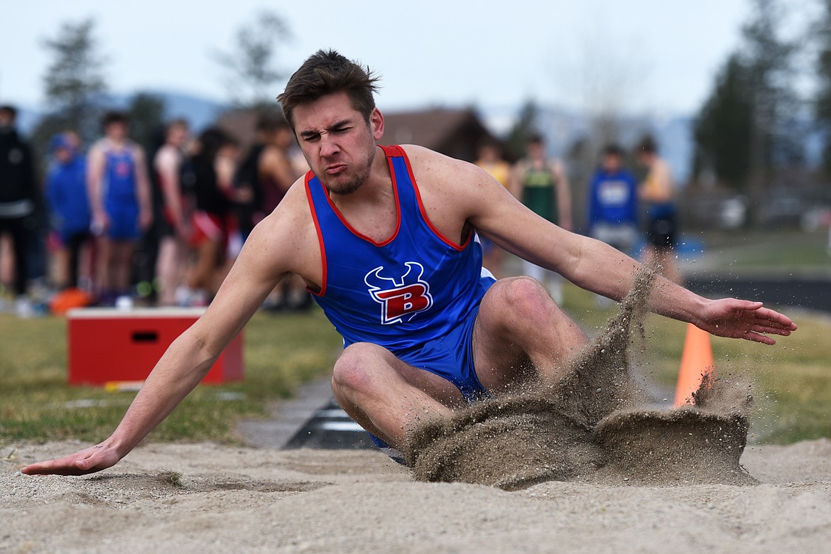 Cormac Benn leaps his way to a first-place finish in the long jump Saturday.
Jeremy Weber/Bigfork Eagle