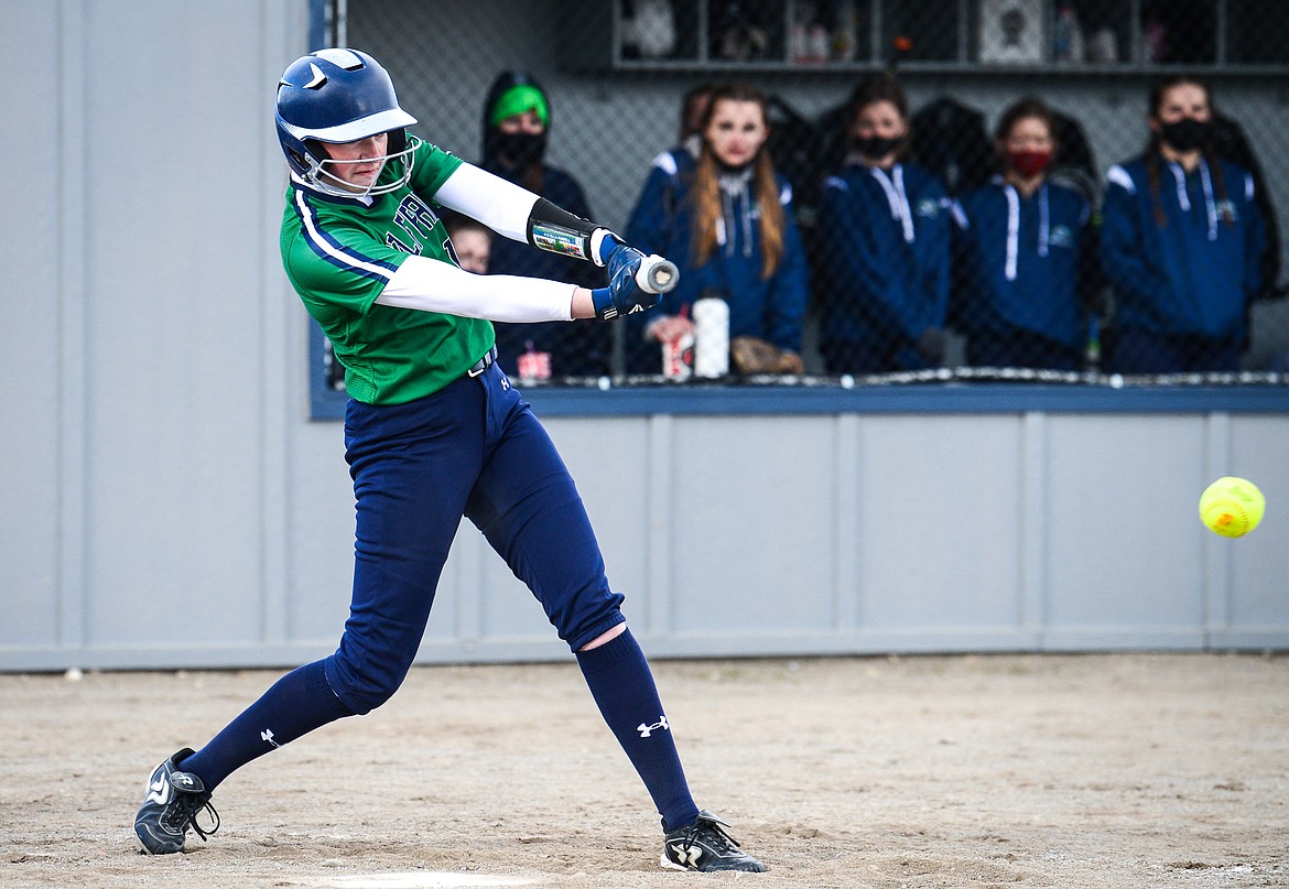 Glacier's Alli Kernan (11) brings in a run against Columbia Falls at Glacier High School on Thursday. (Casey Kreider/Daily Inter Lake)