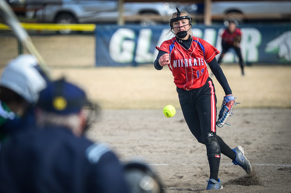 Columbia Falls pitcher Sydney Mann fires a pitch against Glacier at Glacier High School on Thursday. (Casey Kreider/Daily Inter Lake)