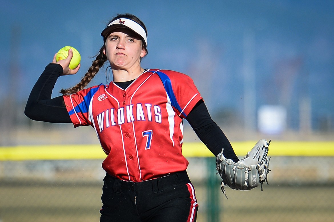 Columbia Falls shortstop Alyssa Blankenship fires to first against Glacier at Glacier High School on Thursday. (Casey Kreider/Daily Inter Lake)