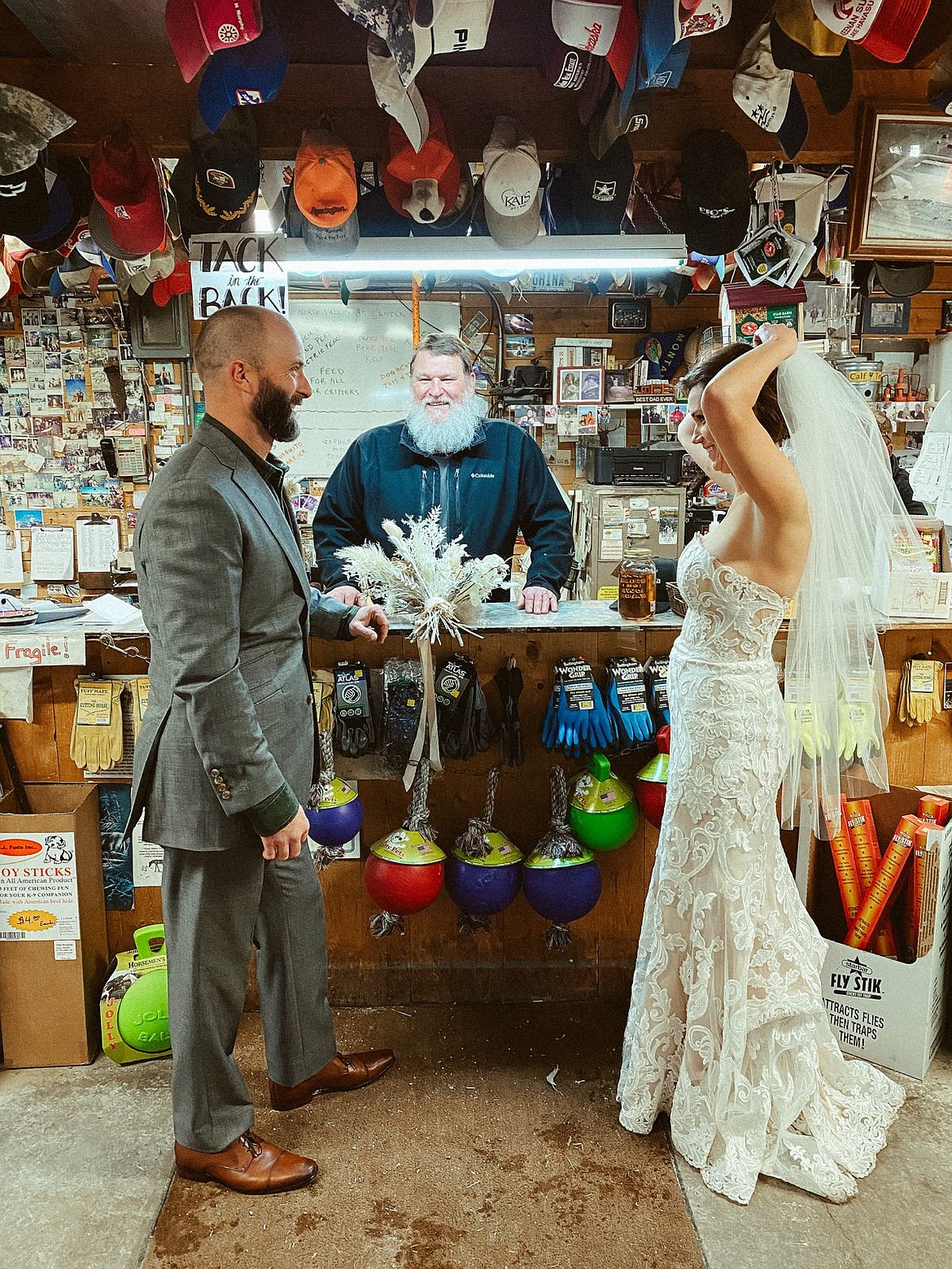 Mike Davis officiates a spontaneous wedding at the North Valley Ag Center.