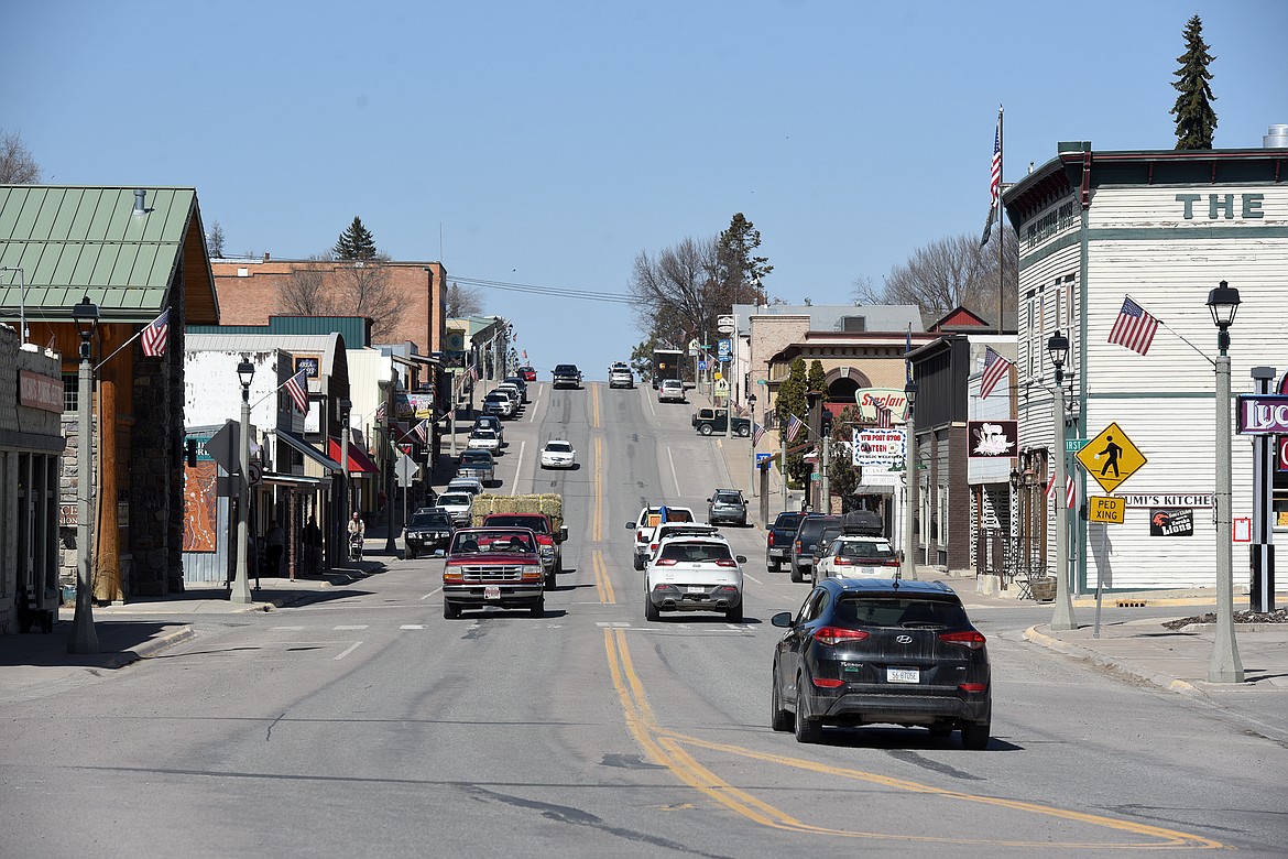 The closure of the border between the United States and Canada has been particularly hard-felt along Main Street in Eureka, seen in this April 2021 file photo, where businesses have been struggling without the usual Canadian traffic. (Jeremy Weber/Daily Inter Lake)