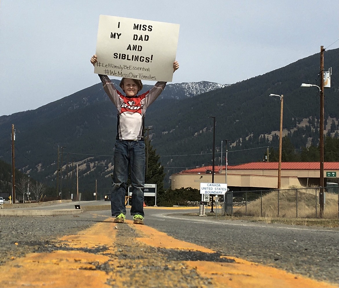 Eureka's Trystin Sellers joins a peaceful demonstration at the Port of Roosville on April 3, 2021, to protest the closure of the U.S.-Canada border that separated him from his father for more than a year. (Courtesy of Shannon Sellers)