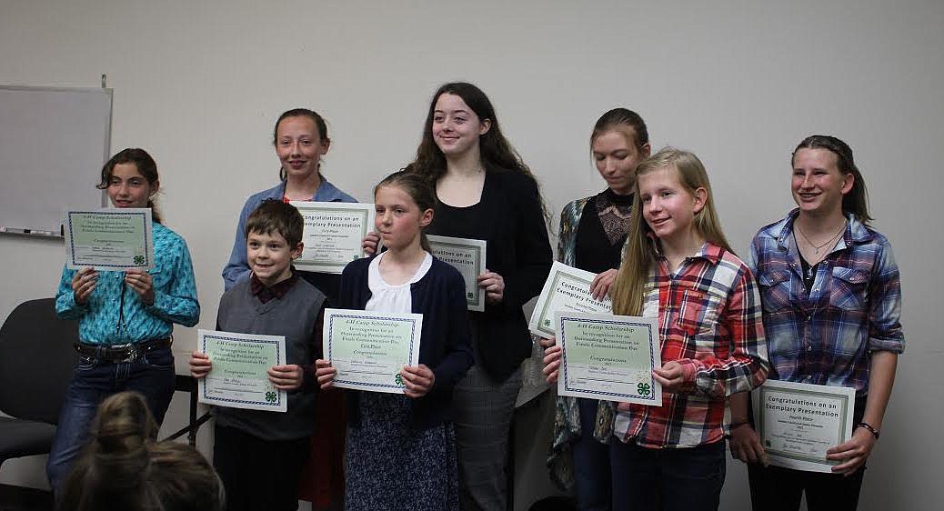 Competitors show off their certificates from the annual Sanders County 4-H Communication Days finals Sunday in Thompson Falls. (Monte Turner/Valley Press)