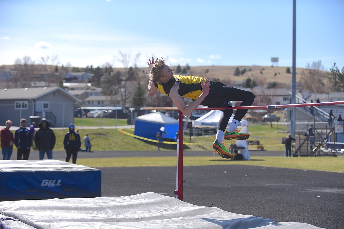 St. Regis’s Andrew Sanford won the high jump during the Dave Tripp Memorial track and field meet at Polson High School Friday. (Scott Shindledecker/Valley Press)