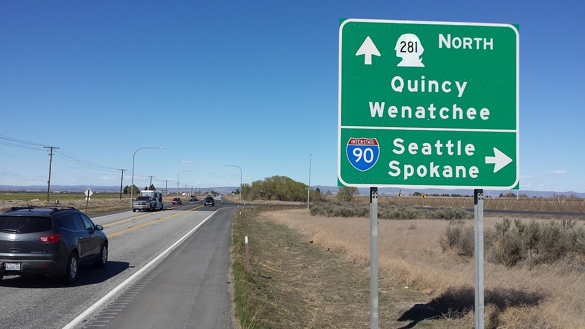 Vehicles travel on state Route 281 between George and Quincy on April 11, 2021.