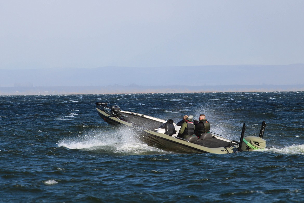 Anglers braved 40 mile per hour winds at the bass tournament on Potholes Reservoir Saturday.