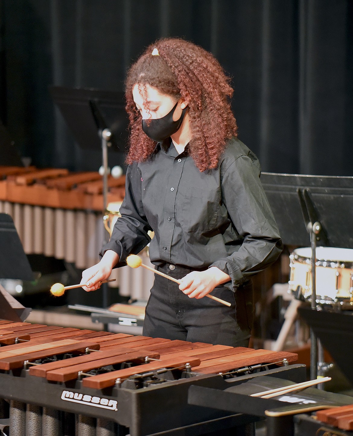 Whitefish percussionist Emma Triewieler plays the xylophone during the WHS Birdland Jazz Band live performance on Thursday. (Whitney England/Whitefish Pilot)