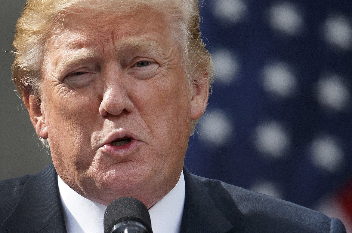 In this Monday, Oct. 23, 2017 file photo, President Donald Trump speaks during a joint statement with Singapore's Prime Minister Lee Hsien Loong in the Rose Garden of the White House in Washington. Former President Donald Trump plans to affirm his commitment to the Republican Party — and raise the possibility that someone else will be the GOP's next presidential nominee — in a closed-door speech to donors Saturday night, April 10, 2021.