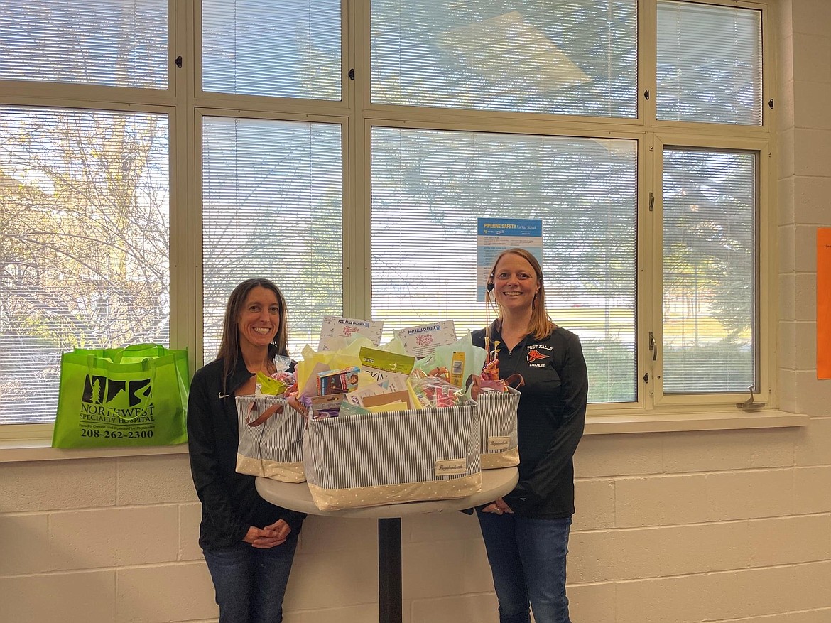 Post Falls High School was one of the 19 schools that were surprised with gift baskets by the Post Falls Chamber of Commerce on Friday. Photo courtesy Post Falls Chamber of Commerce.