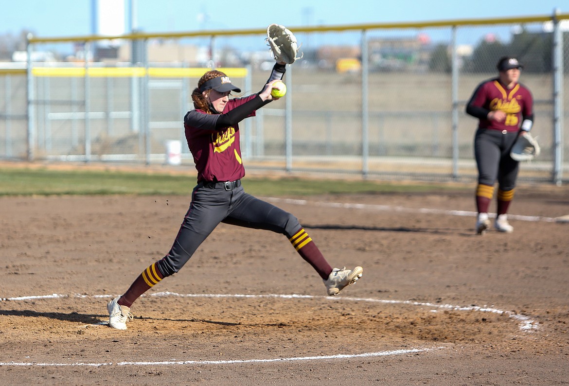 Moses Lake freshman Morgan Ross pitches against Wenatchee in her first varsity game on Tuesday afternoon at Moses Lake High School.