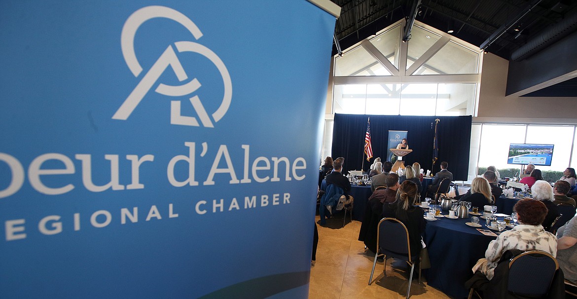 Lilian Smith delivers a speech during the Coeur d'Alene Chamber's Upbeat Breakfast on Tuesday at the Hagadone Events Center.