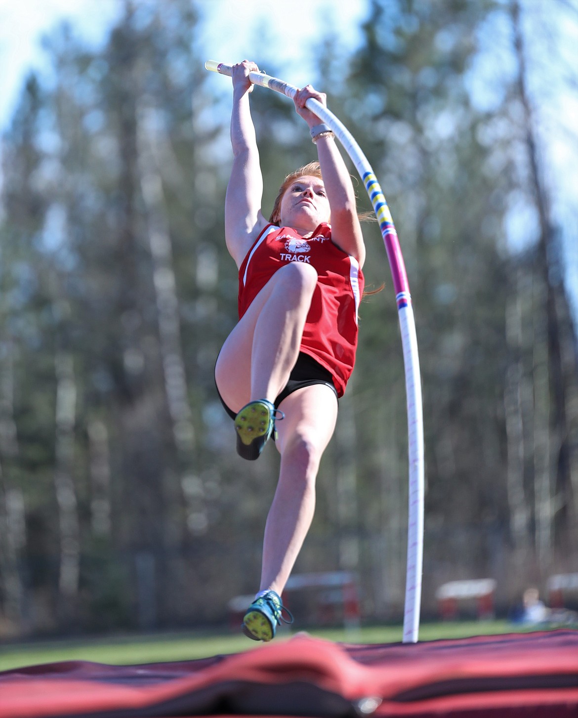 Taylor Petz takes off in the pole vault on Tuesday.