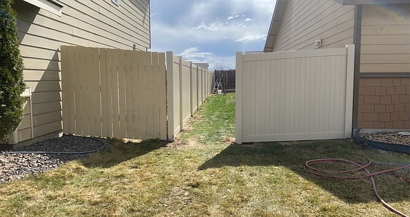 A vinyl fence completed by Cortez Fencing, one of the most popular choices with people picking out a new fence currently.