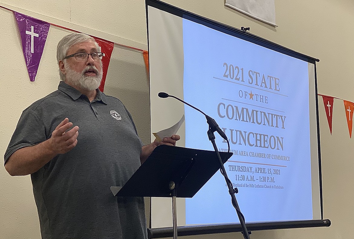 During the Rathdrum Chamber of Commerce 2021 State of the Community Luncheon Mayor Vic Holmes said the Rathdrum community is on the right path with the help of local organizations and city planning. (MADISON HARDY/Press)