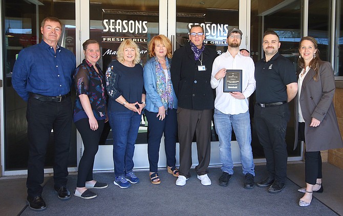 From right: Co-owner Donald “Pepper” Smock, assistant manager Amber Laura Young, Midge Smock, co-owner Patricia Krug, Sean Devlin, Kyle, general manager Daniel Bentley and Heather Alexander.