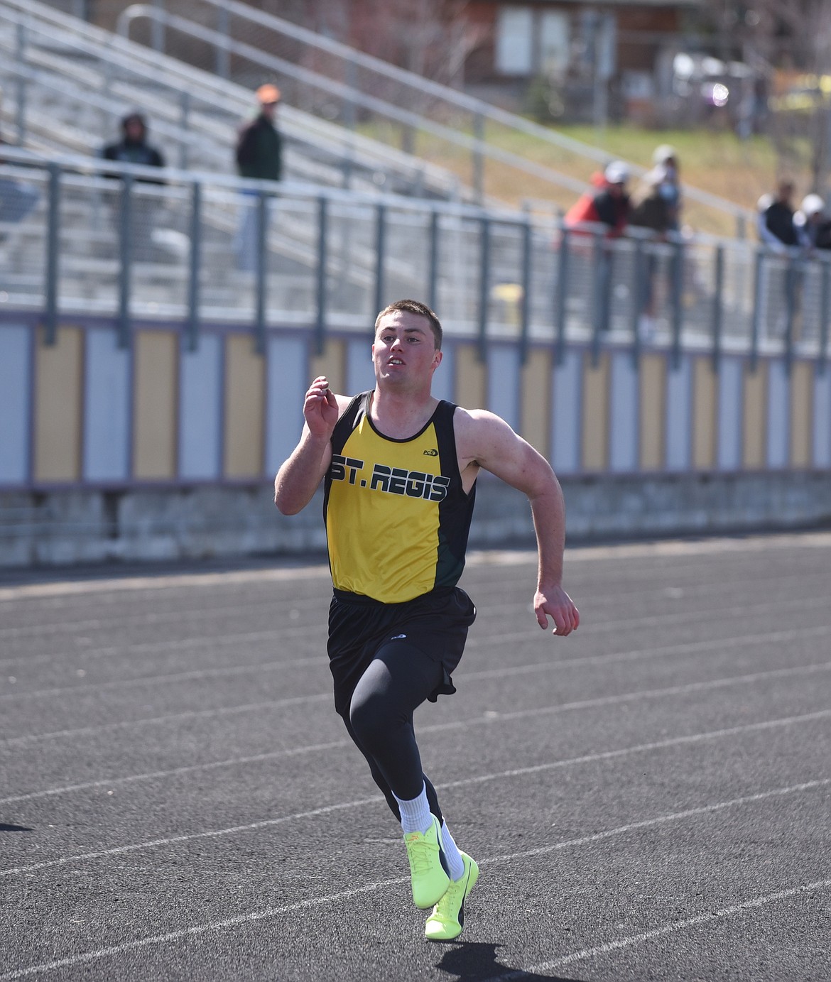 St. Regis sprinter Adam Ball, shown here in Polson, won the 100-meter dash last week at the Thompson Falls Invitational. (Scott Shindledecker/Valley Press)