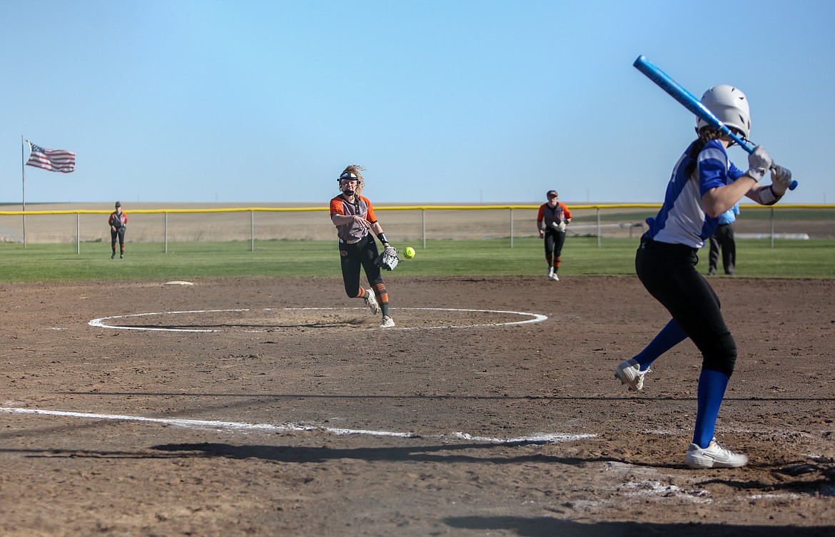 Warden's Jada Hernandez waits for the pitch from Ephrata's Rylee Peters in the first game of the doubleheader on Friday afternoon at Warden High School.