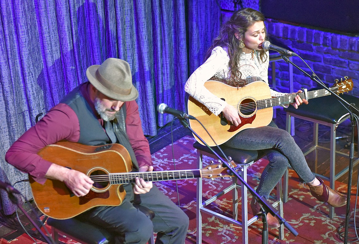 Whitefish musician Hannah King, accompanied by Nashville songwriter Eric Erdman, performs at Casey's on Thursday as part of the Nashville Heads West Songwriter showcase. (Whitney England/Whitefish Pilot)