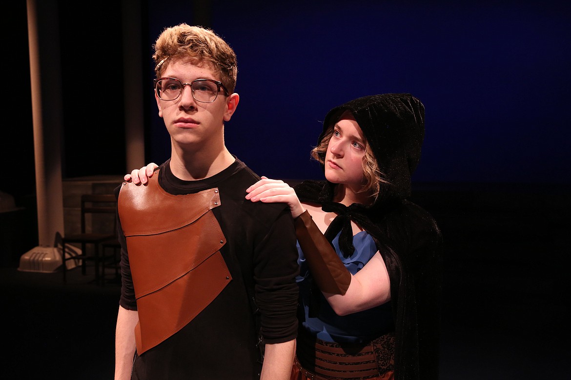 Athena (Sydney Fletcher) sends Telemachus (Zach Hall) to seek out the advice of famed Greek warrior Menelaus and his wife Helen of Troy in Wolfpack Theatre's "The Odyssey."
