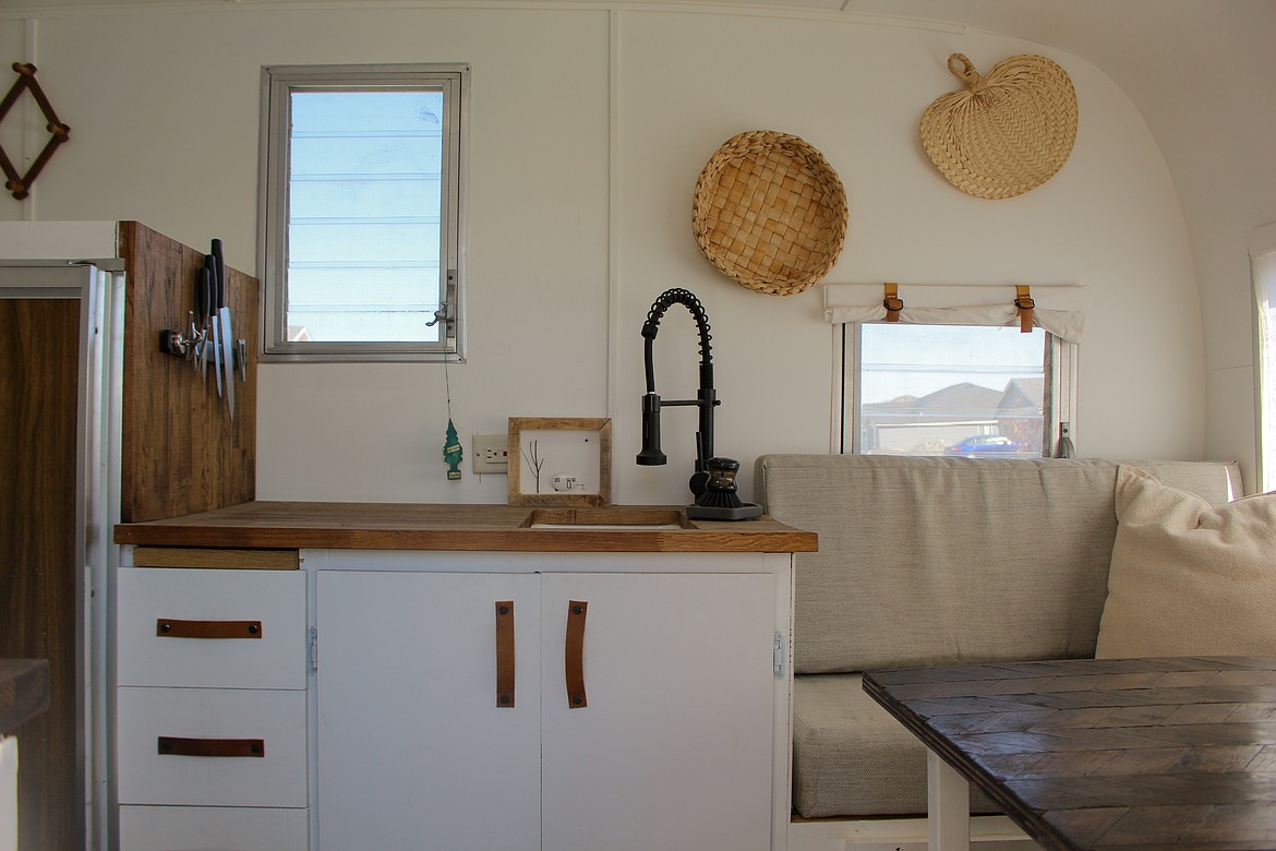 A look inside Nicole Case's remodeled camper trailer, complete with custom cabinets and table made by Case and helping to launch Bean Handmade Co.