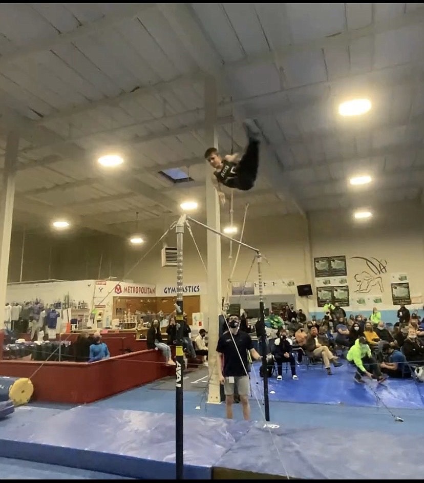 Courtesy photo
Avant Coeur Gymnastics Level 10 Caden Severtson on the high bar at the Regional Championships in Seattle. Caden took 8th All Around and qualified for the national championships in Daytona Beach, Fla., in May.