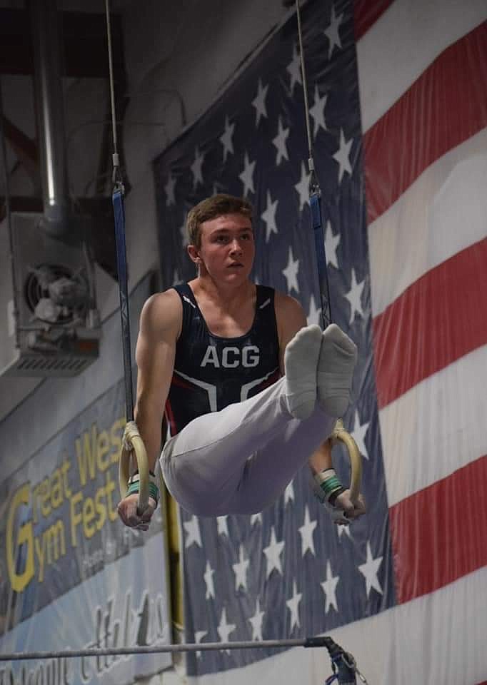 Courtesy photo
Avant Coeur Gymnastics Level 10 Jesse St Onge on rings at the Regional Championships in Seattle. Jesse qualified as an alternate to the national championships in Daytona Beach, Fla., in May.