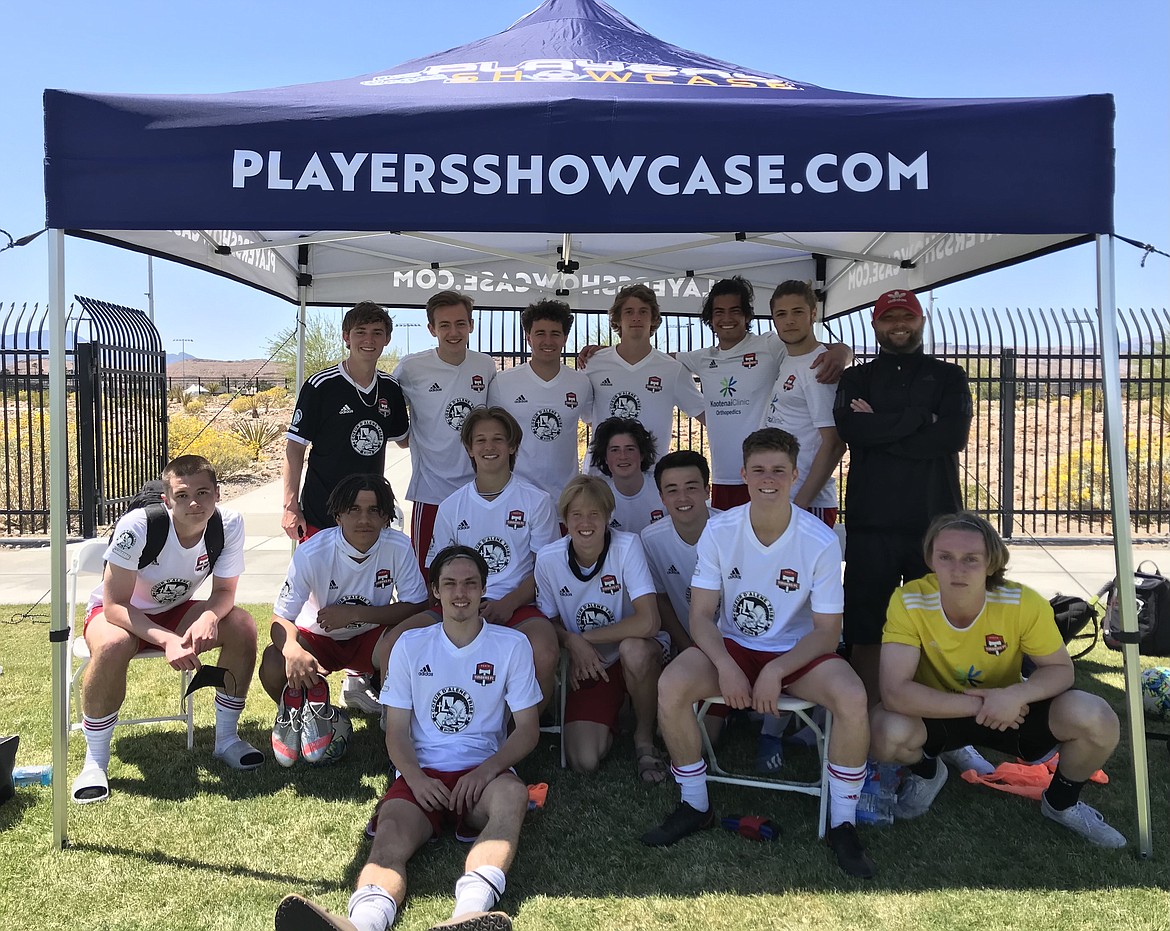 Courtesy photo
The Timbers North FC 02/03 boys Red soccer team finished 1st in their U19 bracket in the Vegas Players Showcase. In the front row from left are Andrew Ferreira, Levi Hawk, Loko Koller, Chris Swider, Dane Cobb, Ashton Fredekind, Aidan O’Halloran, Walker Jump and Tyler Allred; and back row from left, Brennan Miller, Devin Claflin, AJ Curson, Connor Waddell, Jackson Henkle, Adrian Funston and coach/assistant director Matt Ruchti. In the first match vs Legends FC-SFV B02 from California, The Timbers won 5-2. Adrian Funston had a hat trick, Dane Cobb one goal, and Walker Jump with 1 goal and assist. Devin Claflin had three assists. In the second match the Timbers tied BYSC Corona United BYSC B02 from California 2-2. Andrew Ferreira scored on a PK and Devin Claflin scored from his corner kick. The Timbers then won 2-1 vs. Ventura County Fusion VC 02 Premier.  Chris Swider and Loko Koller each had one goal for the Timbers, and Walker Jump and Ashton Fredekind each with an assist. In their final match, the Timbers lost 4-2 to Total Futbol Academy TFA '02 from California. Jackson Henkle and Dane Cobb each had one goal for the Timbers.