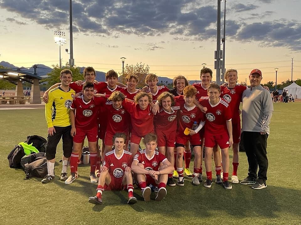 Courtesy photo
The Timbers North FC 05 boys Red team played in Las Vegas this past weekend in the Players College Showcase tournament. On Friday, the Timbers beat NSYSL Real United FC (NV) 1-0 on a penalty kick by Bryce Allred. Miles Taylor posted the shutout in goal. On Saturday morning, the Timbers fell 3-1 to IR Academy 05B Purple (CA). Bryce Allred scored the Timbers goal. Saturday evening, the Timbers beat LVSA 05 Red (NV) 3-0. Bryce Allred scored two goals, Isaac Fritts one. Miles Taylor posted the shutout in goal. On Sunday, the Timbers fell 6-1 to the awaii Rush 05. The Timbers goal was scored by Cooper Prohaska, assisted by Isaac Fritts. In the front row from left are Landon Lee and Bryce Allred; middle row from left, Sebastian Baker, Chet Hanna, Nathaniel Wyatt, Markus Noble, Caden Thompson and Seth Johnson; and back row from left, Miles Taylor, Stirling Roget, Cooper Prohaska, Ethan Wood, Isaac Fritts, Jacob Ukich, Ashton Ukich, Griffyn Rider and coach Mike Thompson.