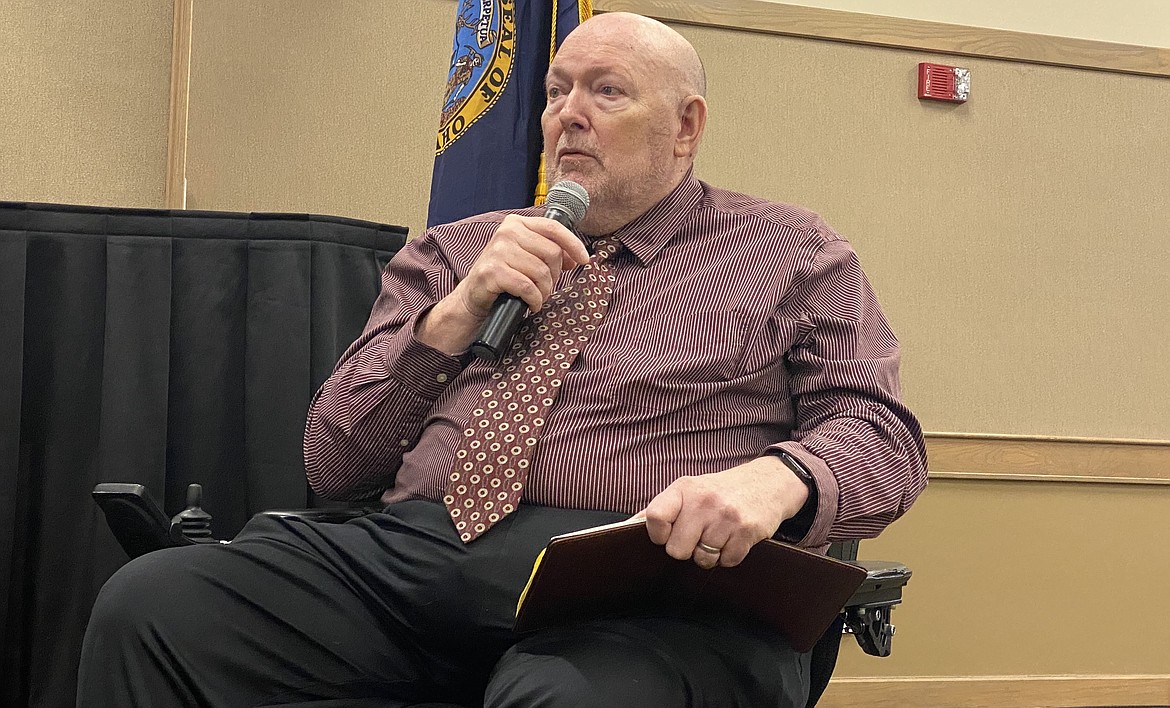 Commissioner Bill Brooks talked about developments in the Kootenai County Sheriff's Office, Solid Waste, Veteran's Services and Airports Departments during his State of the County presentation Tuesday. (MADISON HARDY/Press)