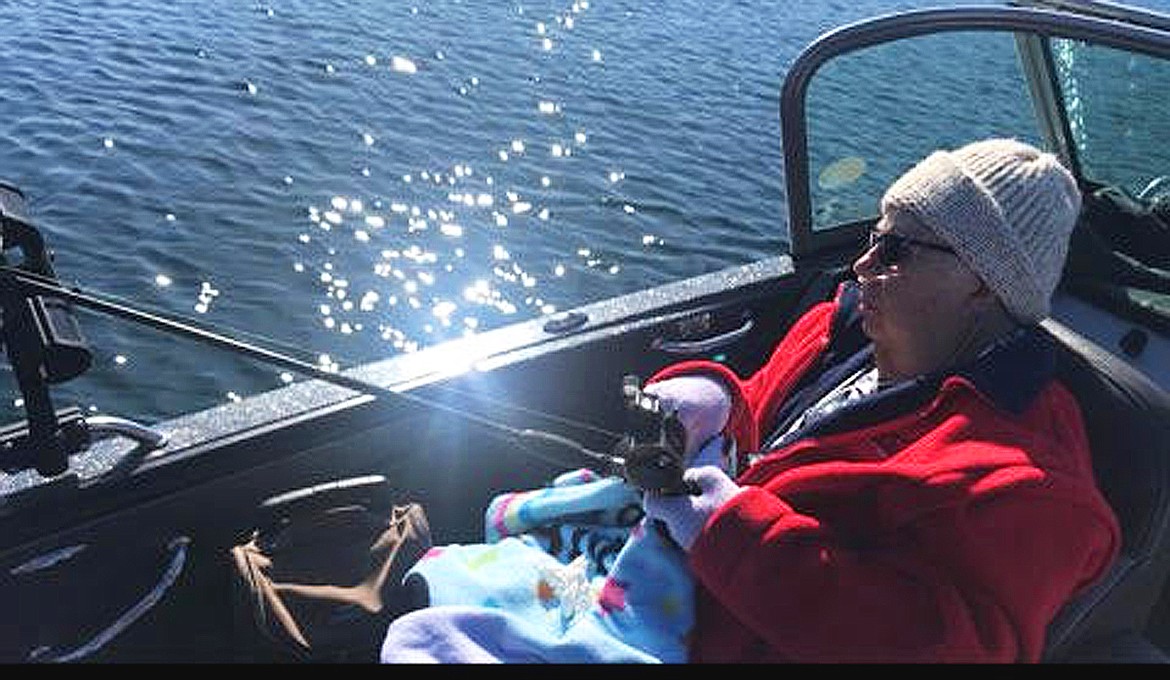 Photo courtesy Auburn Crest Hospice
Ann Walls focuses on fishing on Hayden Lake Tuesdat,