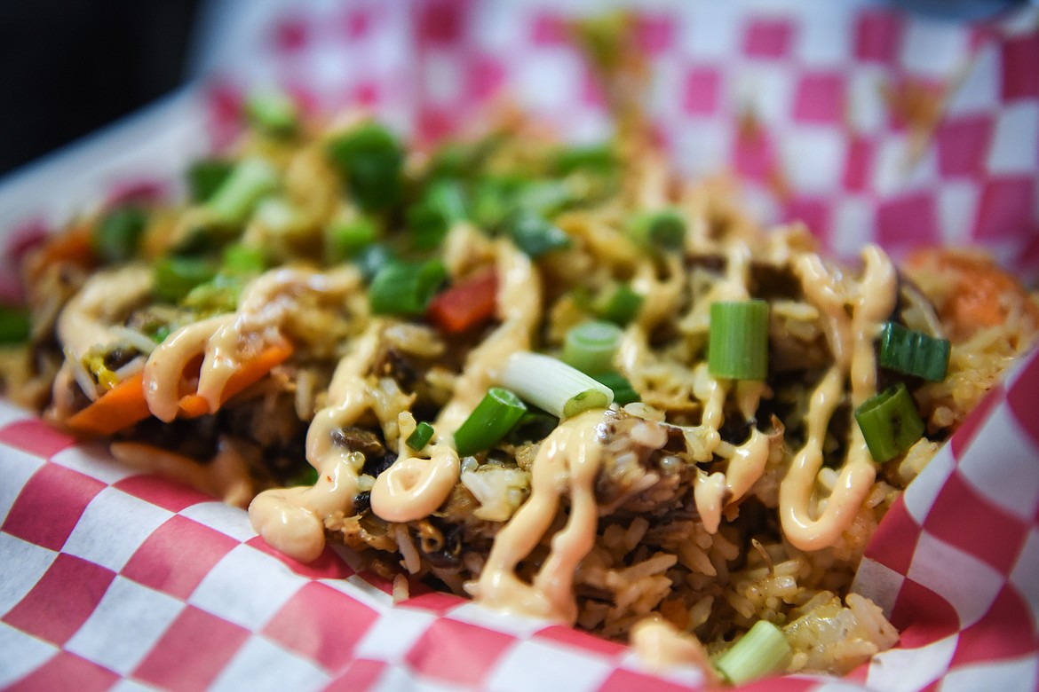 A build-your-own fried rice bowl at the Sasquatch Grill food truck in Columbia Falls on Wednesday. (Casey Kreider/Daily Inter Lake)