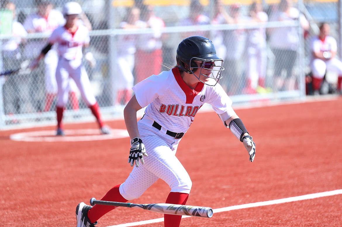 Jacey Cash runs toward first base after making contact with the ball on Tuesday.