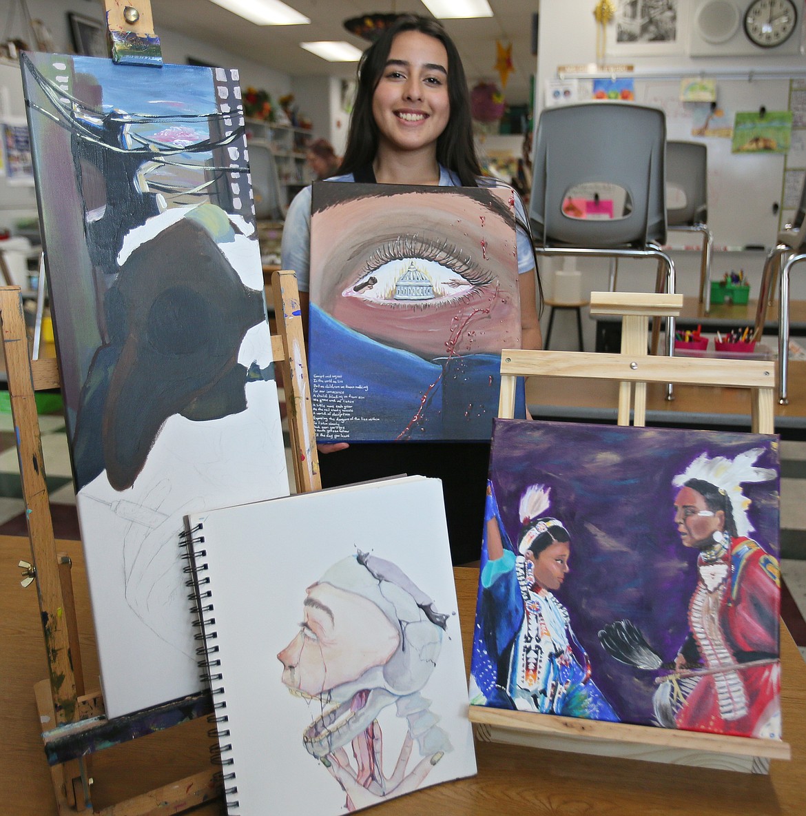 Junior Isabella Moreno shows off her eclectic assortment of talent April 14 in Michele Chmielewski's class at Post Falls High School.