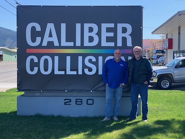 Courtesy photo
Phillip Grohs (general manager) and Gary Spahn (estimator) pose outside Caliber Collision, which has opened in the former Jerry's Body Shop location at 280 W. Kathleen Ave.