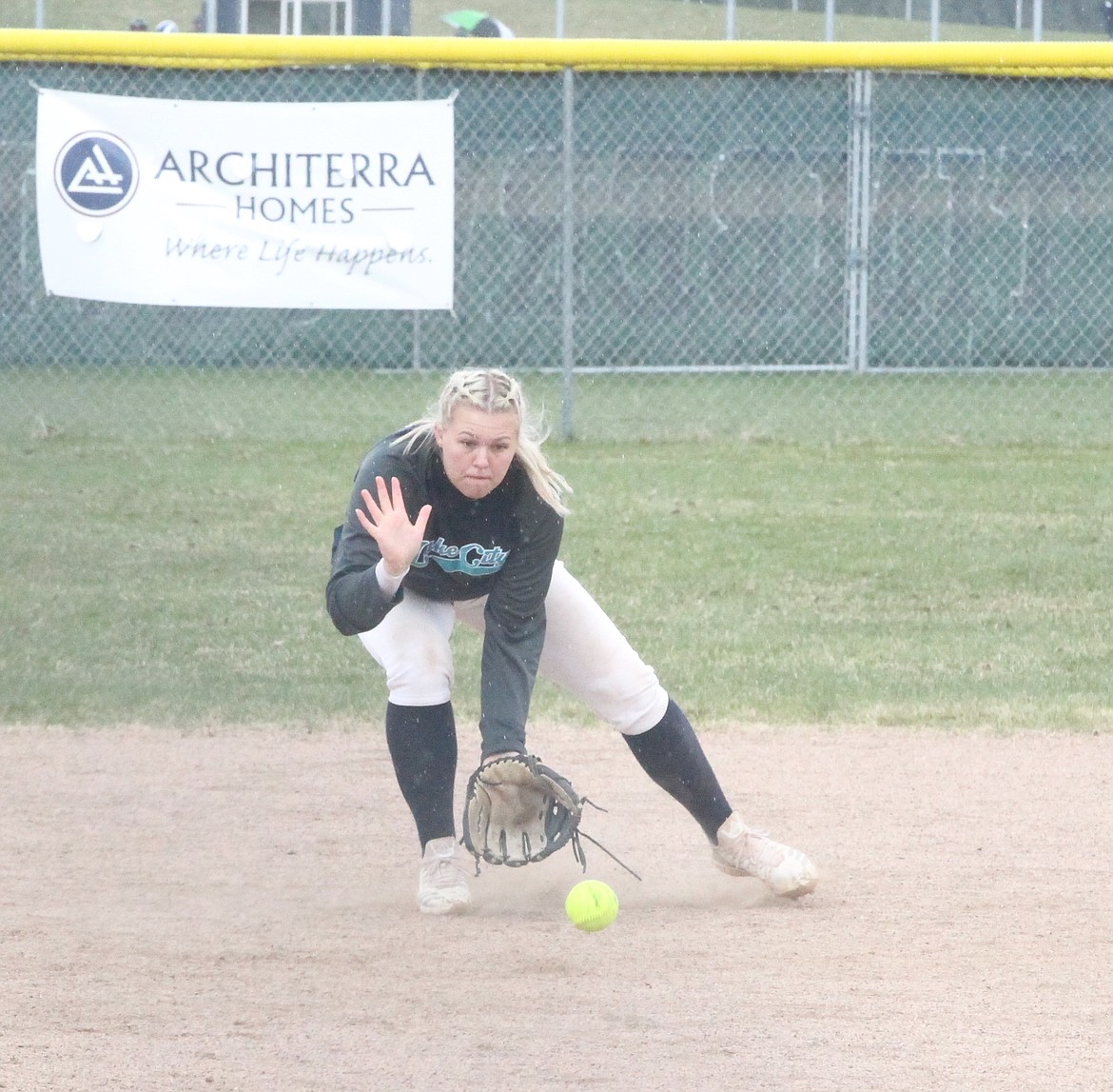 MARK NELKE/Press
Lake City shortstop Abby Jankay scoops up a ground ball against visiting Coeur d'Alene on Saturday.