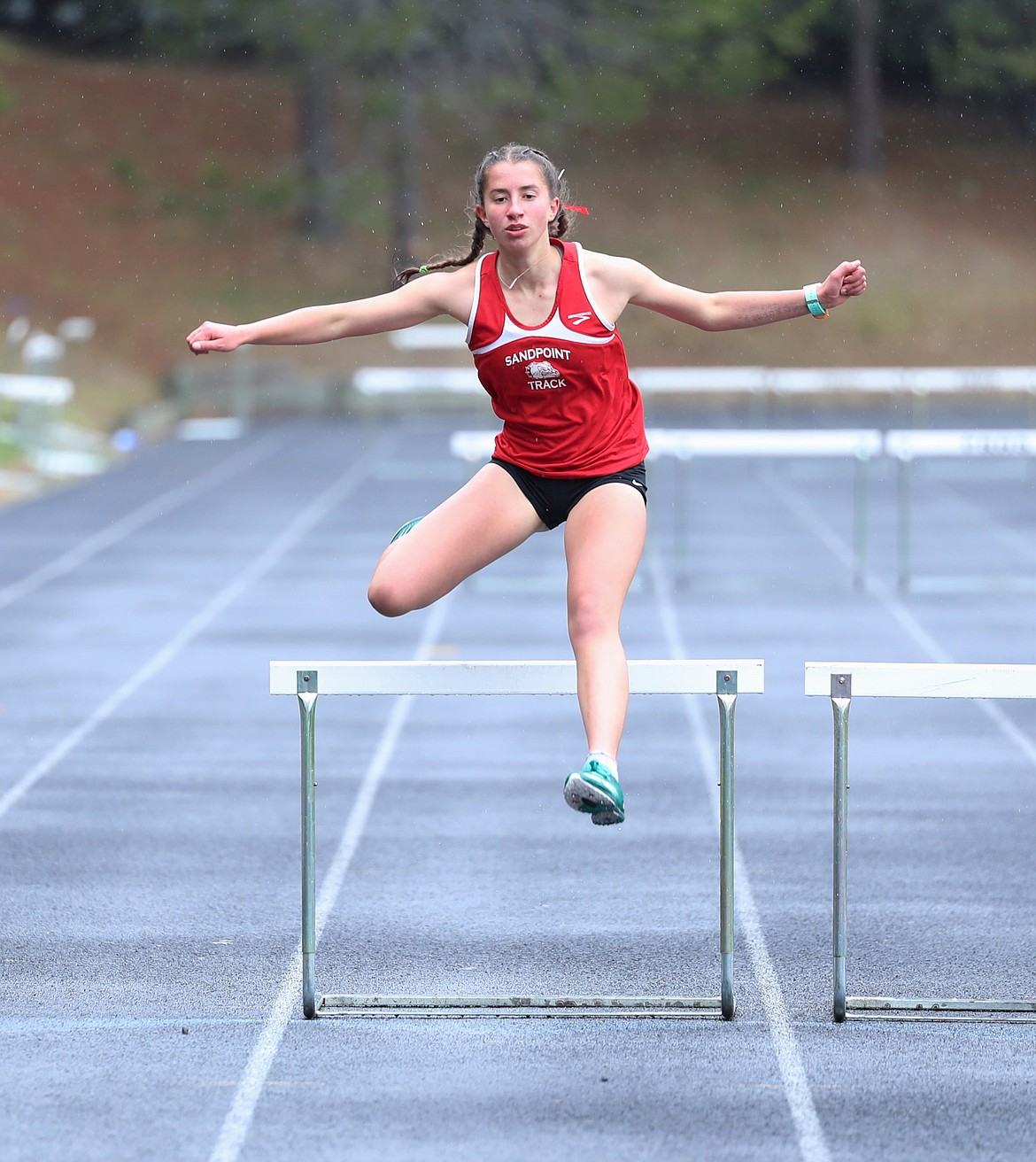 Payton Betz competes in the 300 hurdles on Saturday.