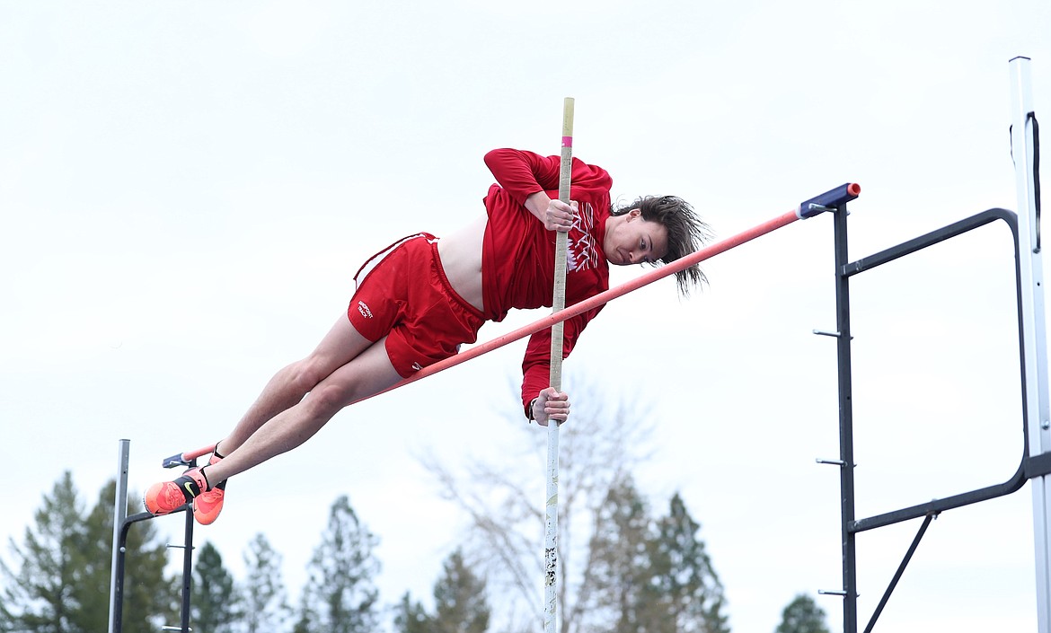 Riley Christman competes in the pole vault during the Priest River Invitational on April 24.