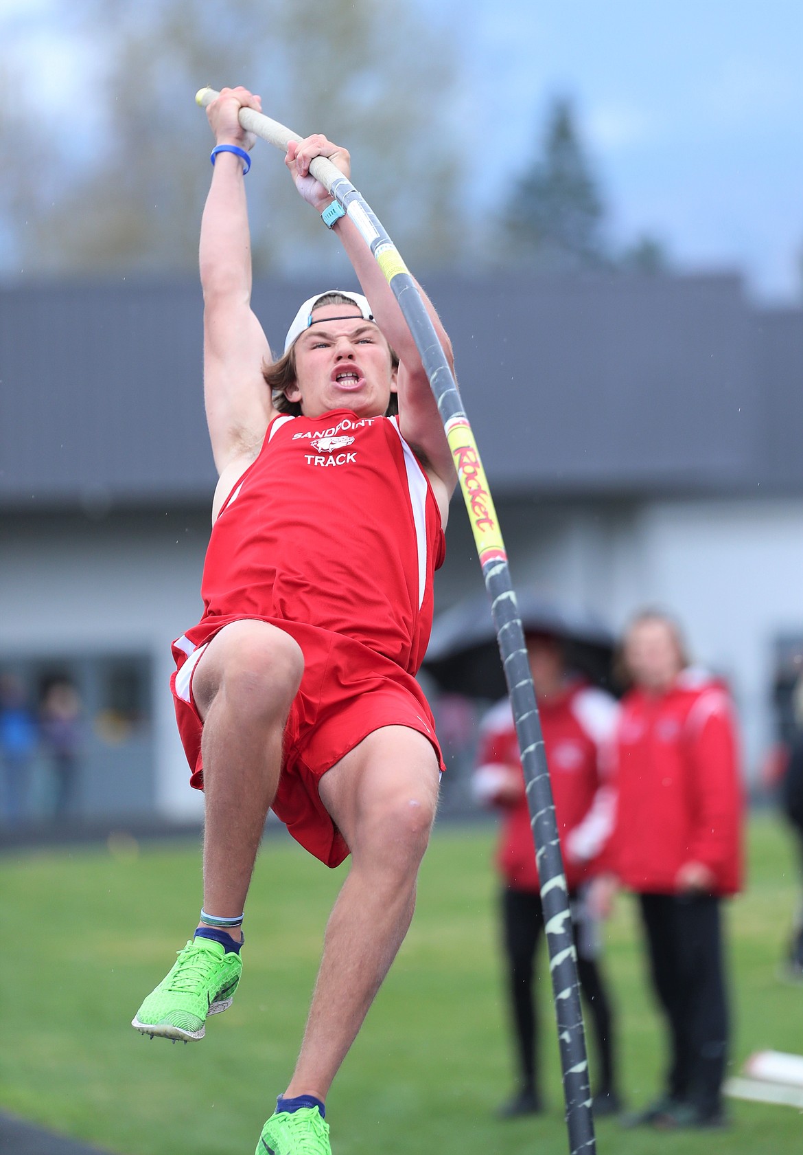 Sophomore Slate Fragoso takes off in the pole vault on Saturday.
