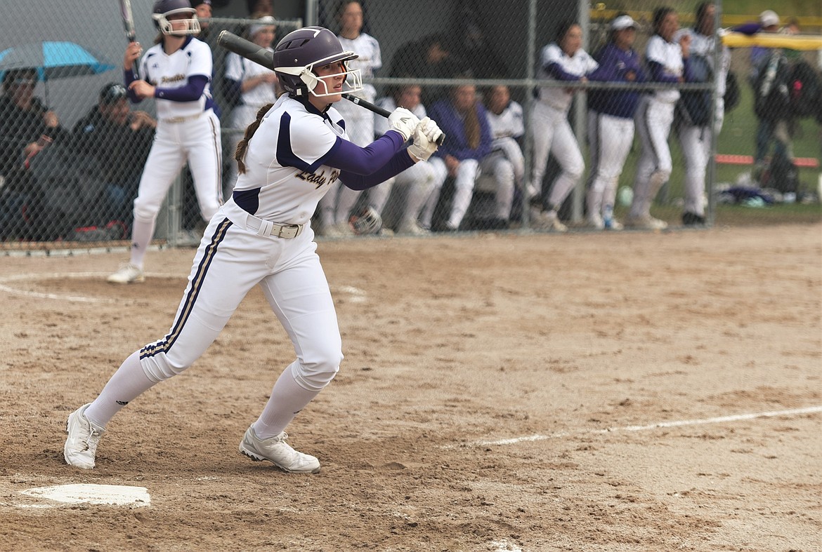 Kobbey Smith heads toward first base after smacking a liner to right field against Browning. (Scot Heisel/Lake County Leader)