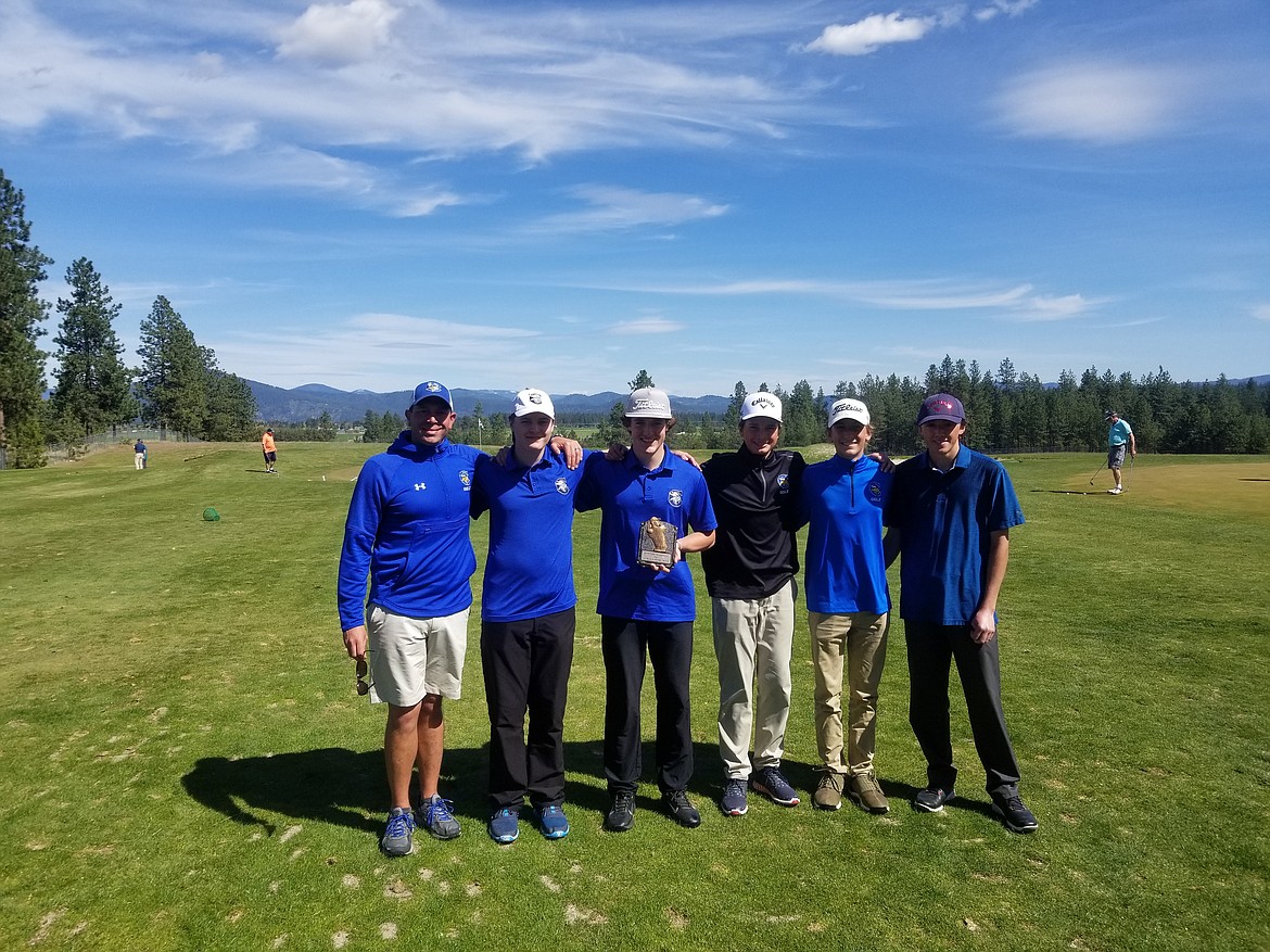 Courtesy photo
The Coeur d'Alene High boys golf team won the Post Falls Invitational on Wednesday at The Highlands. From left, are: coach Chase Bennett, Wyatt Williams, Parker Freeman, Luke West, Jamison Dale and Adam Bruns.