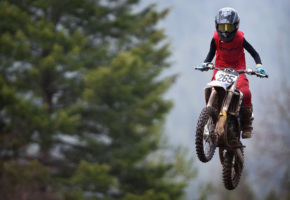 Cole Trenkle flies through the air Saturday during the Hungry Horse motocross races. (Jeremy Weber/Daily Inter Lake)