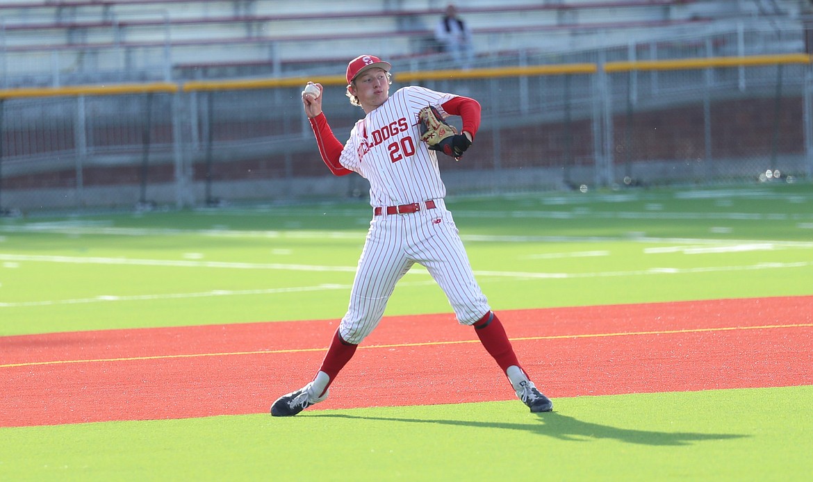 Zeke Roop throws to first on Thursday.