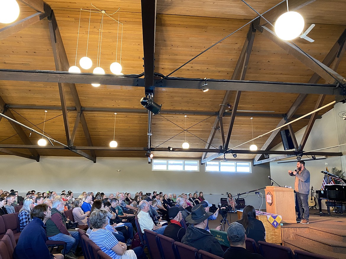 Sandpoint attorney Colton Boyles and candidate for attorney general spoke at Saturday's North Idaho Freedom Fighters event. (MADISON HARDY/Press)