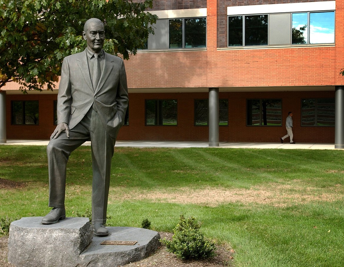 The life size statue of John Bogle, the founder of the Vanguard Group, is shown Oct. 20, 2005, at the headquarters in Malvern, Pa. Bogle famously offered this counsel for investors in turbulent times: “Don’t do something. Stand there."