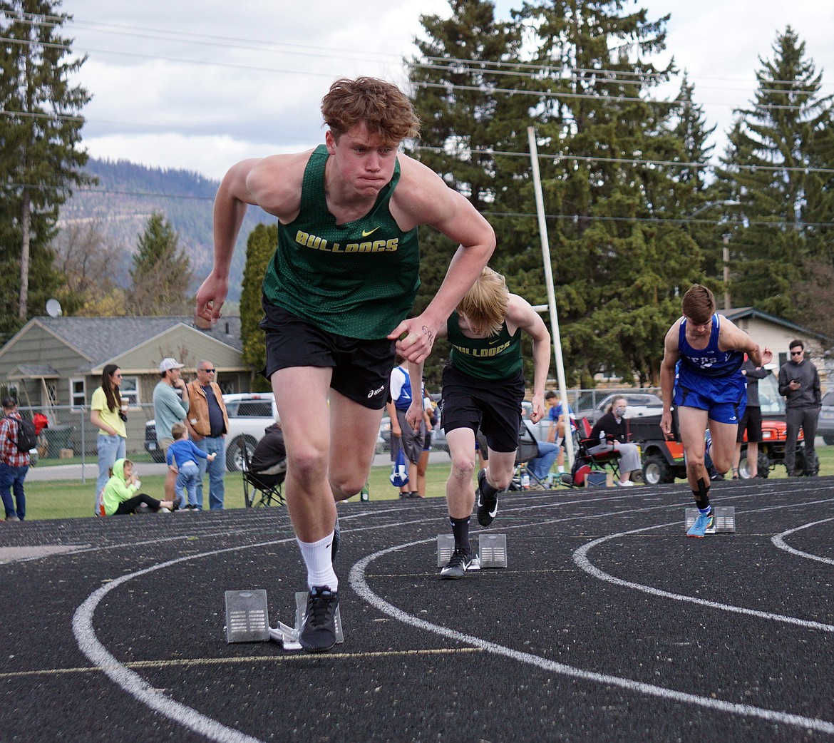 Whitefish sophomore Jack Sears runs in the 400 meter dash Saturday at Whitefish High School.(Matt Weller photo)