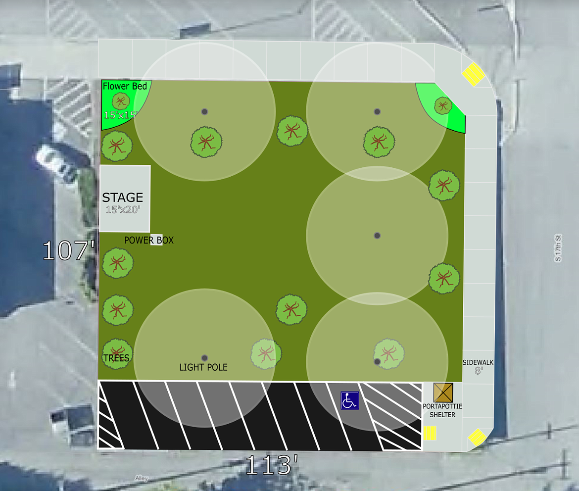 A proposed pocket park at the corner of 17th and East Sherman, where the Sandman Motel once sat. Council will consider a proposed multi-use pocket park at tonight's city council meeting. (Courtesy city of Coeur d'Alene)